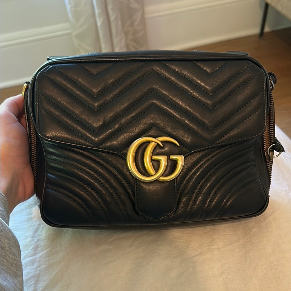 Gucci Black Crossbody Bag with Gold Accents